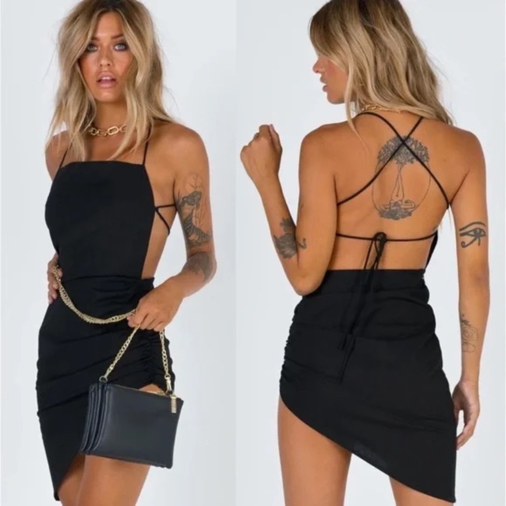 Lioness No Love Loss linen blend asymmetric mini dress in black Size XS